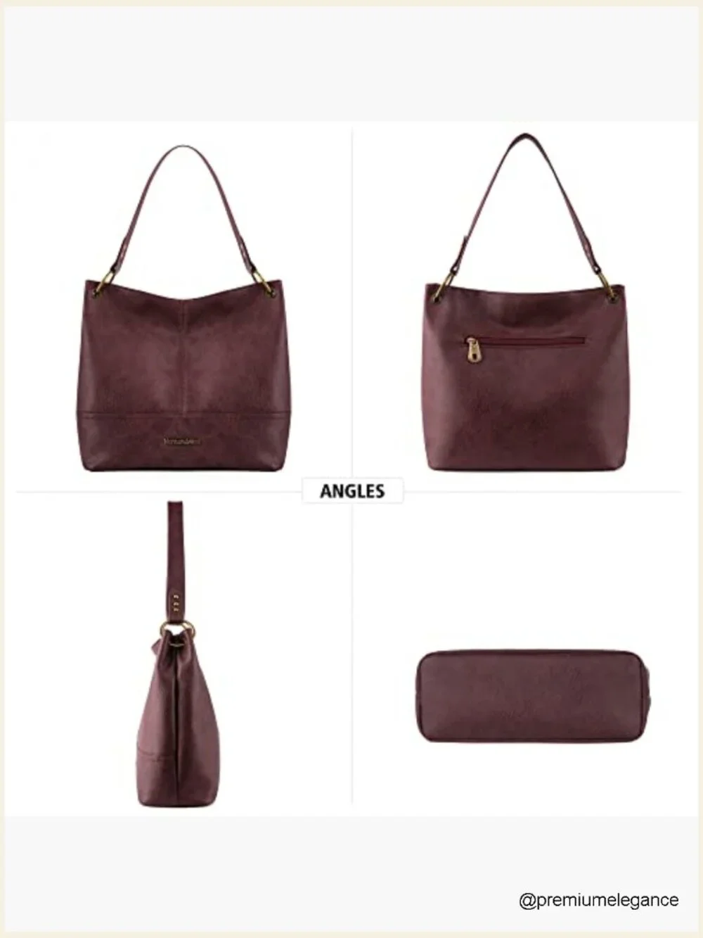 Hobo Bag with Back Pocket Shoulder Handbag Zipper Closure Large Capacity Vegan - Picture 4 of 7